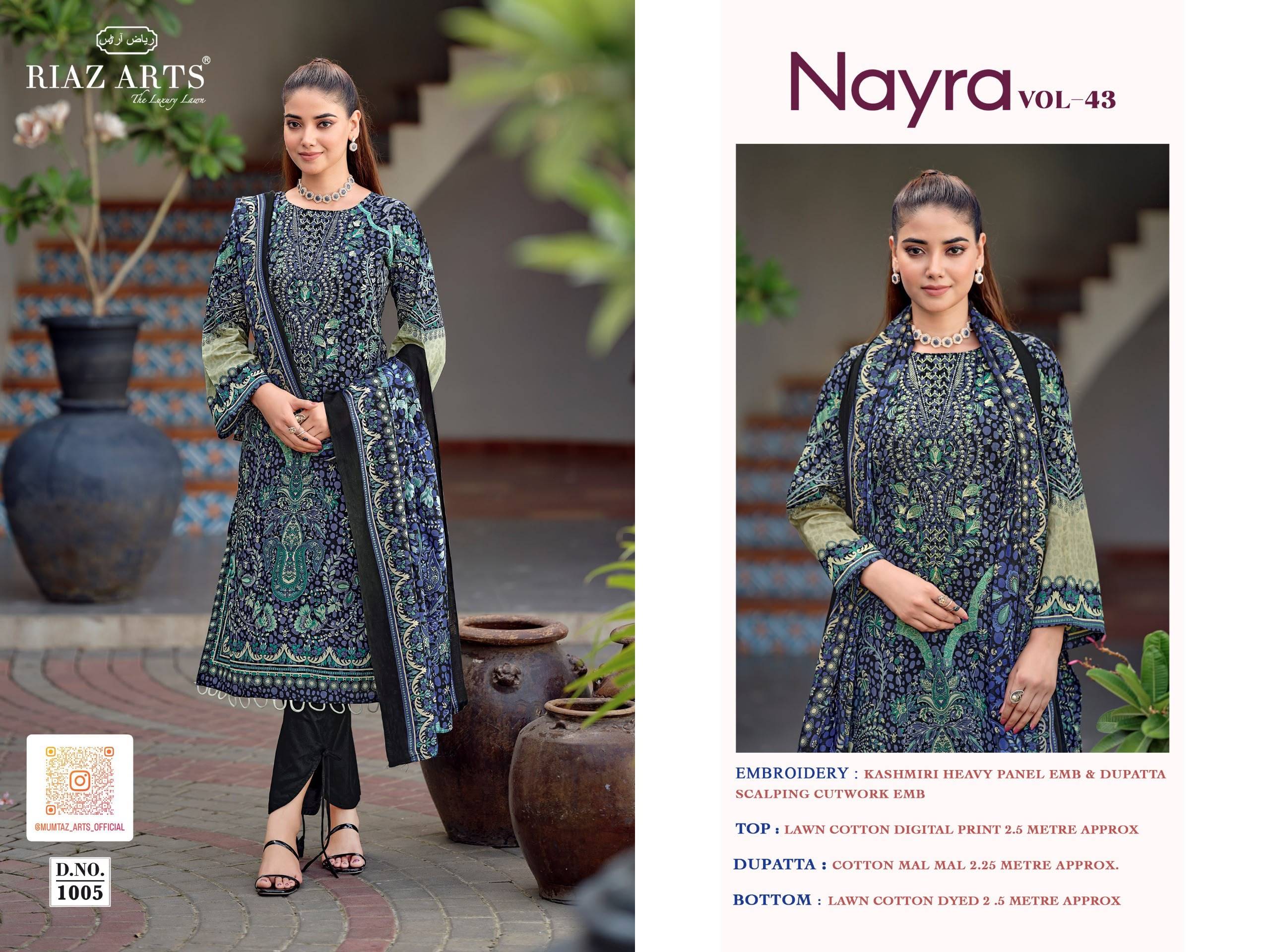 NAYRA VOL-43 BY RIAZ ARTS 1001 To 1008 Series Beautiful Pakistani Suits Colorful Stylish Fancy Ethnic Wear Cotton Dresses At Wholesale